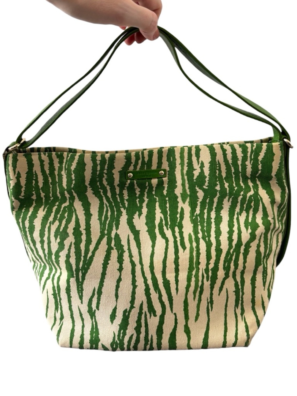 Kate Spade Green Zebra Print Bucket Bag Tote